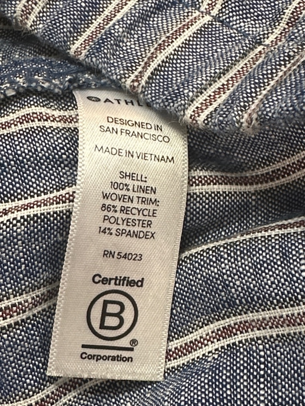 Athleta Cabo Blue White Brown Striped Linen Pull-on Summer Shorts Size 16 - Picture 8 of 8